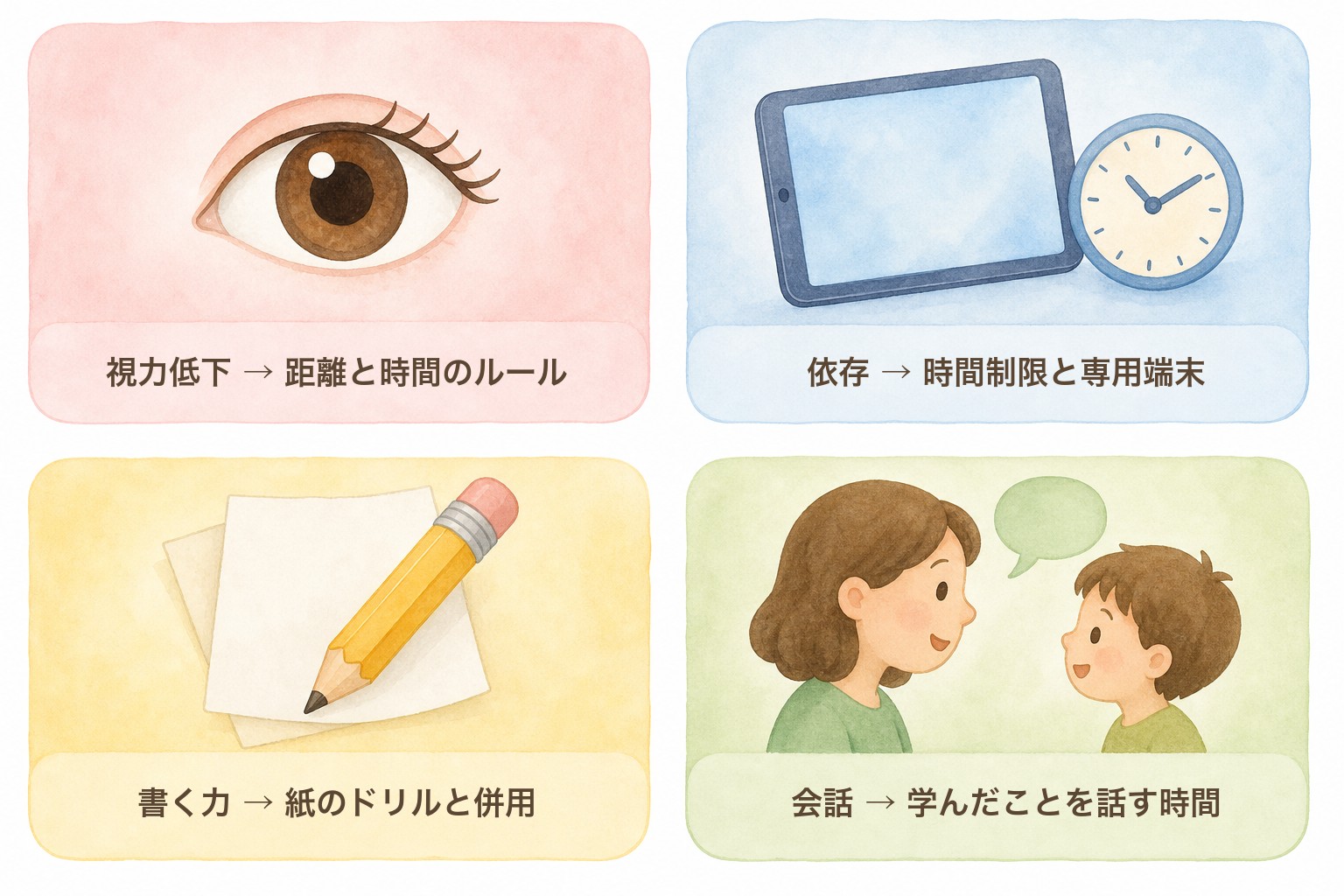 幼児のタブレット学習のデメリット4つと対処法の図解